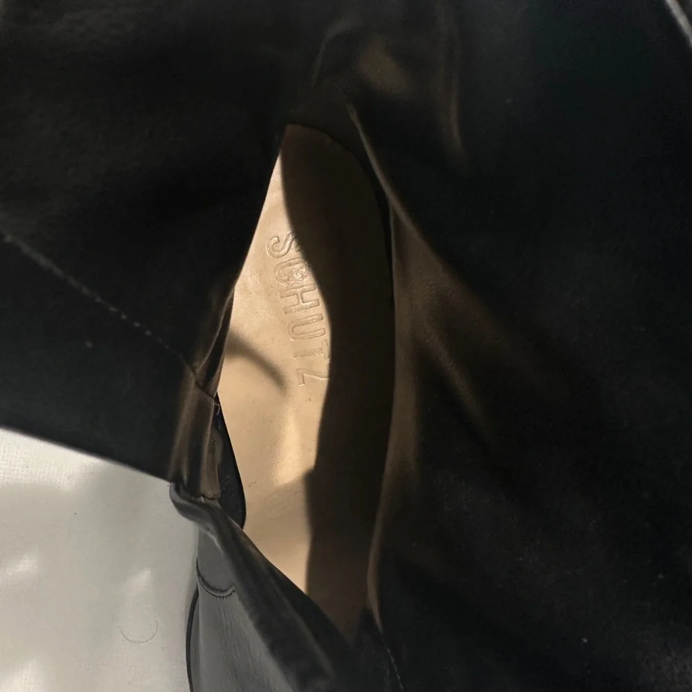 Schutz pointed toe black leather booties. - Picture 9 of 10